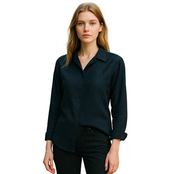 REISS Horizontal Chevron Black Long Sleeve Collared Button Down - S - Picture 1 of 12
